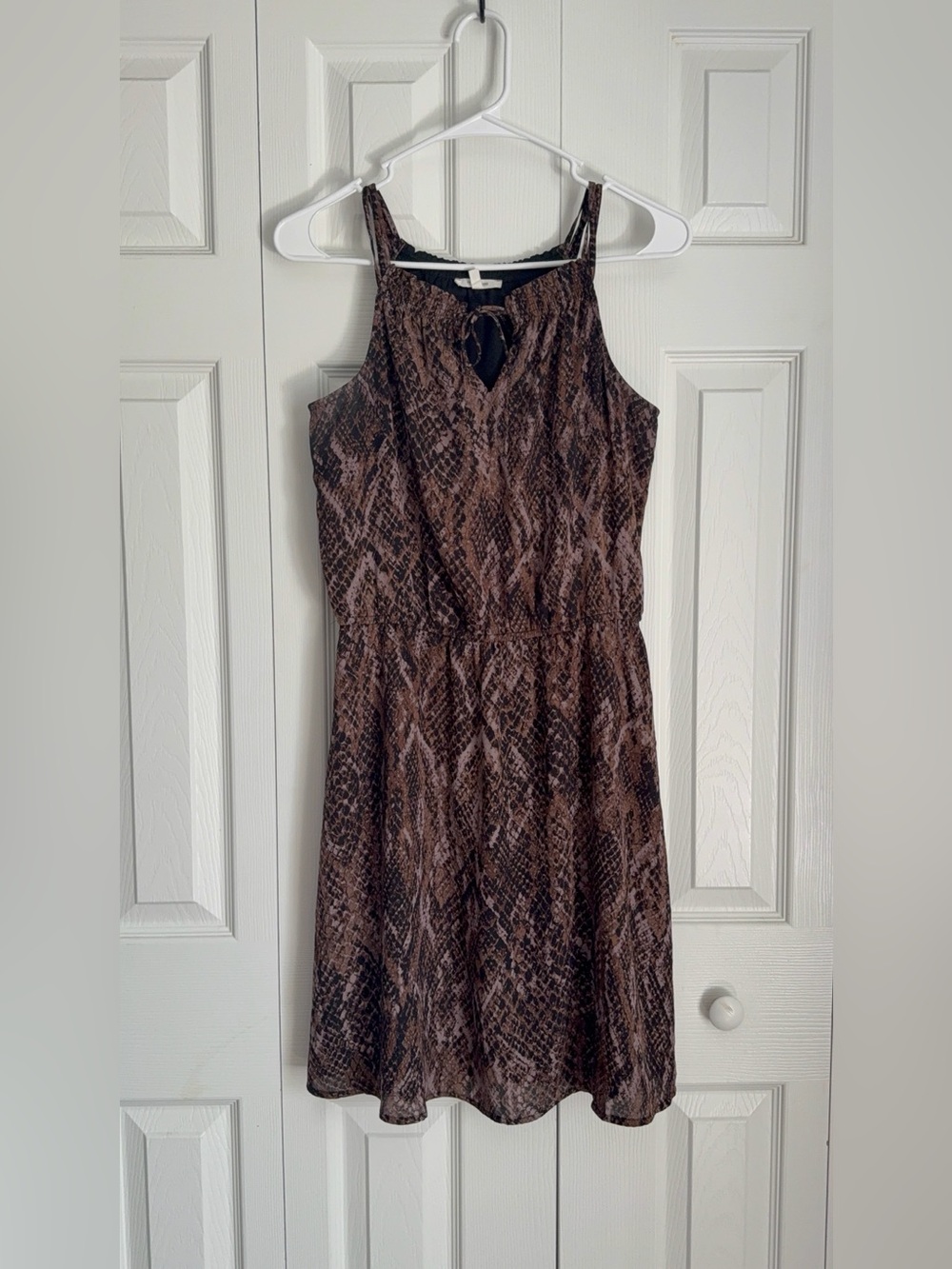 Maurices Brown Snake-Print Mini Dress with Keyhole